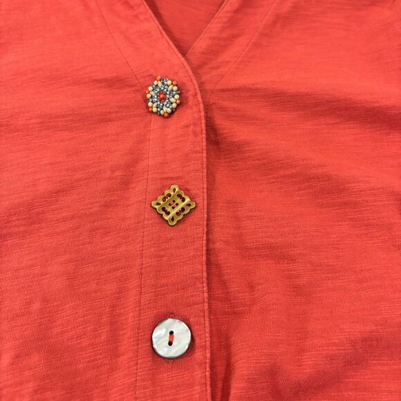 Soft Surroundings Orange Coral Tunic 1X Mixed Buttons Lagenlook Art-To-Wear - Picture 9 of 11